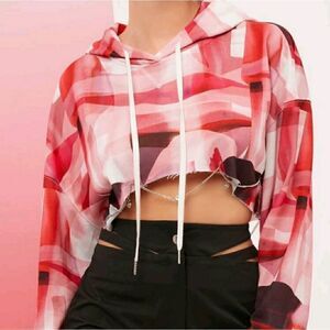Watercolor Raw-Cut Drawstring Hoodie